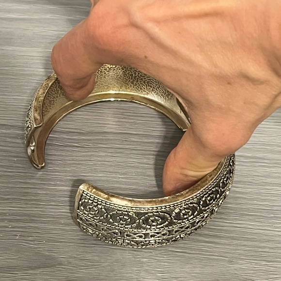 Vintage Silver Hinged Bangle Bracelet with Infinity and Oval Design , Boho - Picture 6 of 7